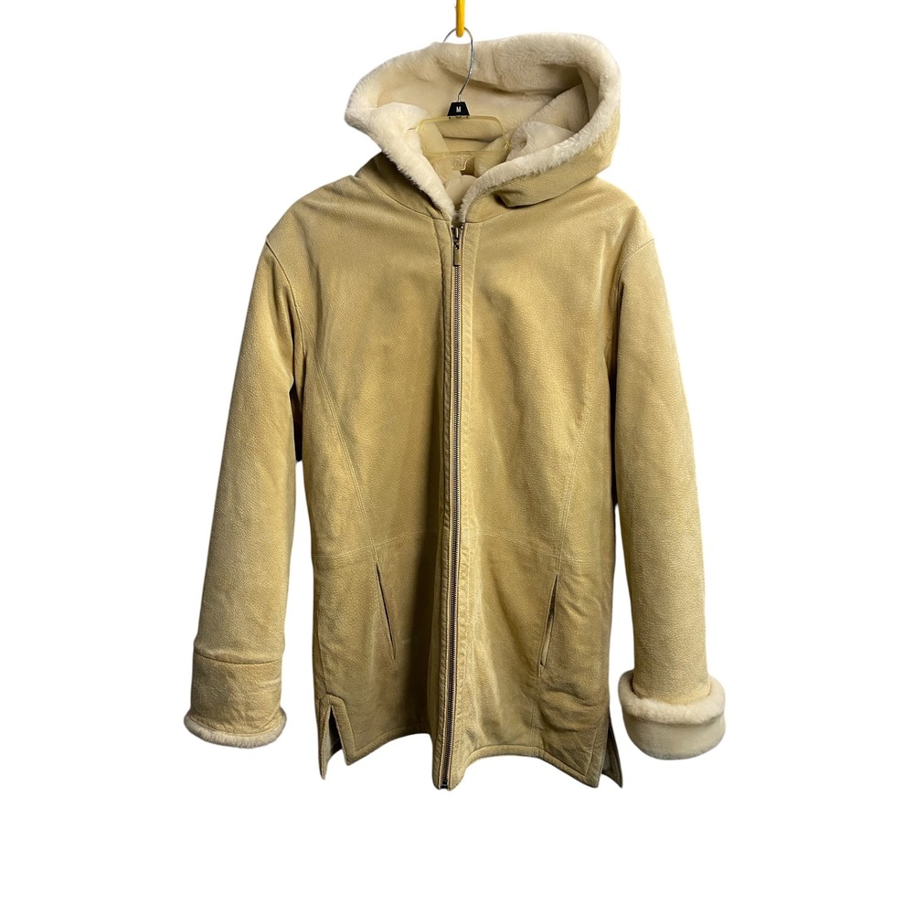 St Johns Bay Womens Hooded Faux Shearling Coat Tan Chico Full Zip Jacket Small